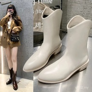 Kasut Buku lali Wanita Berhujung Runcing Gaya Vintage, Kasut Tumit Rendah Elastik Slip-On Gaya Barat