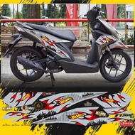 Sticker Variasi Beat Deluxe Beat Street New Baru Striping List Api Polet Motif Api List Silver