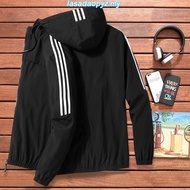[M-8XL] Men Windbreaker Jacket Korean Striped Plus Size Hooded Jaket Lelaki