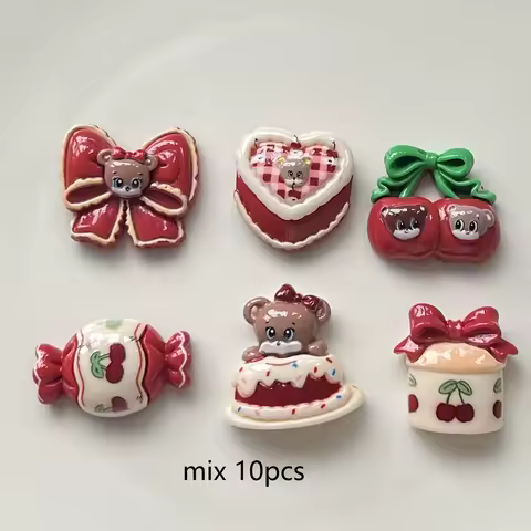 10pcs Vintage Bear Cake Dessert Series DIY Resin Fridge magnets Mixed Assortment for Phone Case Embe