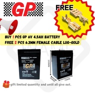 GP 6V 4.5AH RECHARGEABLE BATTERY (GPP 645)  BUY 1 PCS FREE 2 PCS 6.3MM FEMALE CABLE LUG-GOLD