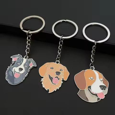 Lovely Dog Keychain Metal Rottweiler Golden Retriever Beagle Car Key Holder For Dog Lovers Boy Girl 