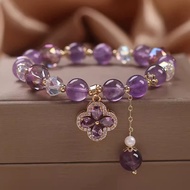 Bracelet Bracelet Amethyst Natural Elegant Female Light Luxury Retro Four-leaf Clover Pendant Bracel
