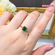 祖母綠戒指女一克拉碧璽莫桑石鑽戒18k玫瑰金公主方綠寶石求婚戒
