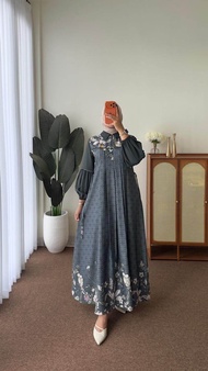 Gamis Set Hijab Batik Etnik || Gamis Lebaran Wanita Rayon Terbaru