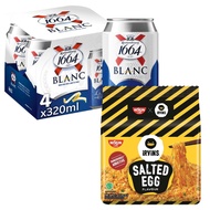 Kronenbourg 1664 Blanc Wheat Beer 4 Cans x 320ml + Nissin Irvins Salted Egg Packet Noodles, 5 x 113g