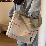 EUCALYTUSS Student Book Bag, Square Shape Canvas Canvas Shoulder Bag, Large Capacity Student Bag