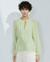 URBAN REVIVO - Áo kiểu nữ cổ tròn xếp li Shirred Overhead UWM250033-GM1