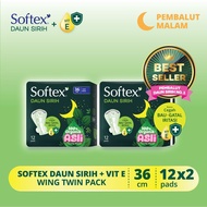 | 2PACKS | Softex Women's Sanitary Napkins with Betel Leaf + Vit E Night Slim Wing 36cm 12pads
