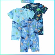 Baby Boy Bathing Suit Summer Short Sleeves Zip Front Romper Cartoon Printing Rashguard Swimsuit For 0-3 Years Old Kids