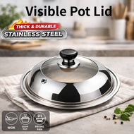 Stainless Steel Pot Lid Vision Tempered Glass Universal Pot Cover Thickened Cookware Kitchen Tool