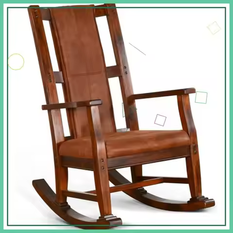 Farmhouse Mahogany Wood Rocking Chair Dark Chocolate Finish Cushion Seat Back