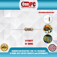 CARBON FILM RESISTOR 1/4W ±5% TOLERANCE 91 OHMS, BEST FOR DIY PROJECTS and EXPERIMENTS