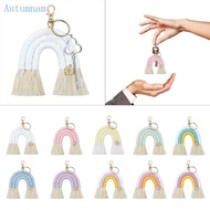 AUTU Mini Boho Rainbow Keychain Macrame Weaving Rainbow Tassel Keychain Women Keyring Car Home Keyring Holder for Bag Wa