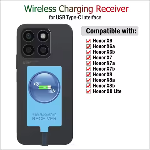 Wireless Charging Receiver for Honor 90 Lite / Honor X6 X6a X6b X7 X7a X7b X8 X8a X8b USB Type-C Cha