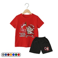 Children's T-shirt Set for August 17th Happy Independence Day, 80th Indonesian Independence Day, Age