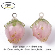 Beebeecraft 1-5 pc Handmade Natural Real Flower Dried Flower Pendants Covered with Clear Epoxy Resin with Brass Peg Bails and Glass Micro Beads Bud Golden Pink
