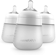 Nanobébé Flexy Silicone Baby Bottle, Anti-Colic, Natural Feel, Non-Collapsing , Non-Tip Stable Base, Easy to Clean, 3-Pack, White, 9oz
