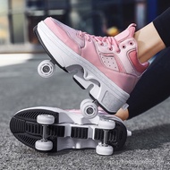 Deformation Shoe Net Red Heelys Four-Wheel Retractable Skates Walking Sliding Sneaker Adult Women wi