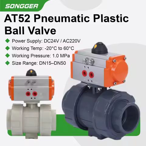 AT52 UPVC Pneumatic Ball Valve DC24V AC220V 1.0MPa DN15-DN50 Air Operated Valve Flow Control Valve I