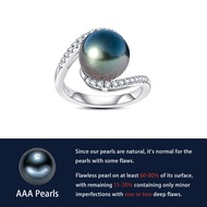 AnuJewel 10-11mm Natural Tahitian Black Pearl 1.4mm Moissanite Diamond Engagement rings 925 Sliver F
