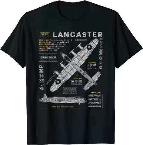 O-Neck Summer Short Sleeve Casual Mens T-shirt Size S-5XL RAF British Lancaster Bomber blueprint T-1