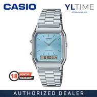[MARCO Warranty] Casio Vintage AQ-230A-2A1MQY Unisex Silver Stainless Steel Band Analog-Digital Quar