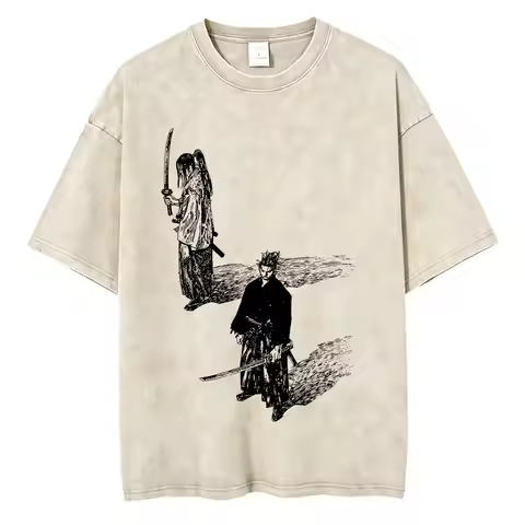 Anime Vagabond Sasaki Kojiro Miyamoto Musashi Vintage Washed T Shirts Men Women Retro Manga Oversize