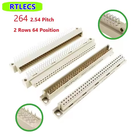 RTCECS 1 Piece Backplane Connector DIN 41612 Dual Row 64 Pin Male Header Receptacle Female Sockets P