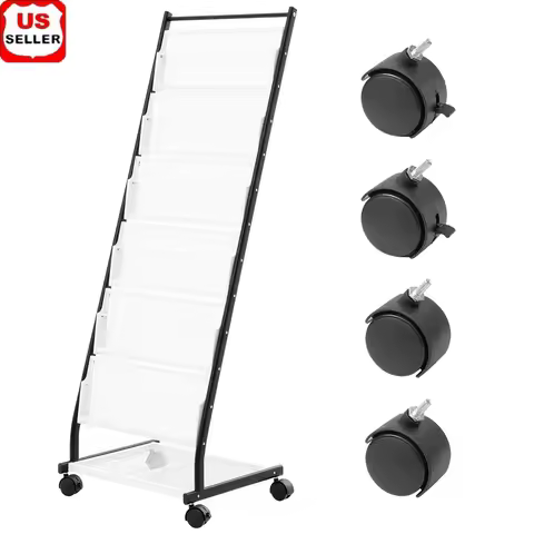 6-Tier Magazine Display Stand Portable Brochure Holder with Wheels Literature Flyers Catalogs Promot