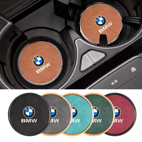 For BMW X1X2 X3 X5X4 X6 X7 1 3 5 7 Series F40 E90 G20 G30 i7 i8 2Pcs Leather Car Coaster Anti-slip P