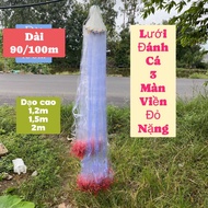 Dài 90/100m Cao 12m Lưới 3 màn lưới đánh cá lưới viền đỏ nặng 15 kilogam  đánh chìm