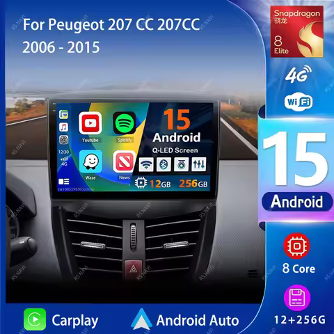 Android 15 Carplay Auto 2K Screen Car Radio BT Multimedia Player For Peugeot 207 CC 207CC 2006 - 201
