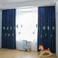 [24 Home Accessories] Cartoon Spaceship Embroidered Curtain Blackout Outer Space Boys Children Kindergarten Classroom Bedroom Window Drapes JS02C