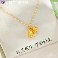 Gold Bell Female Gift Gold Shop999Chinese Hard Pendant Orchid Stamen Blue Flower Pure Gold Necklace3