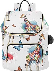 Giraffe Butterfly White Woman Purse Backpacks, Medium Lightweight Backpack Purse 15L