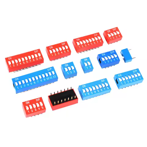 10PCS Red, Blue Toggle Switch Spacing 2.54MM DIP Dial The Code Switch 1 2 3 4 5 6 7 8 9 10 12 PIN Qu
