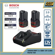 Bosch Starter Kit 12V Batter Pack 2 x GBA 12V 2.0Ah + Charger GAL 12V-40 - 1600A01B8Y