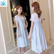 Mom&Kids M-3XL maternity dress Outing Fashionable Small Fresh Floral Fake Two-Piece maternity dress 
