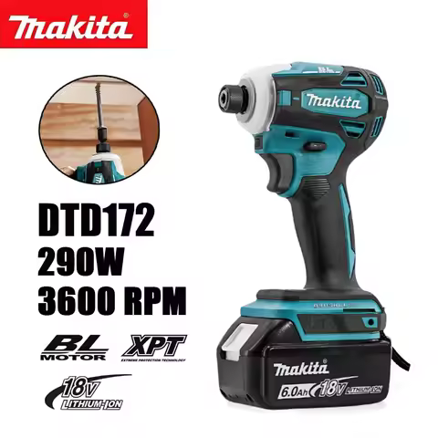 Makita DTD172 18V Brushless Impact Driver 3600RPM 180N.M High Torque Electric Screwdriver Fast Charg