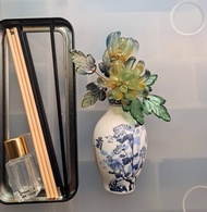 【中國風花瓶-琉璃綠菊】磁鐵 ∕ 冰箱貼 ∕ 擴香瓶