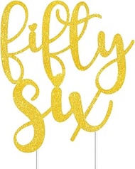 Fifty-six Cake Toppers Gold Glitter, Happy 56th Birthday Cake Decorations Cheers to 56 Years Pick Pa