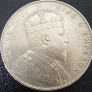 Straits settlements King Ewards Vll old silver 1 dollar coin year 1907H #085