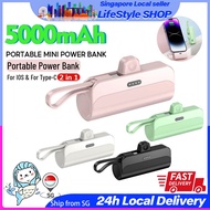 【SG SELLER】2 in 1 Mini Powerbank with Cable 5000mAh Power Bank Lightweight Small Portable Type C Charger for iPhone