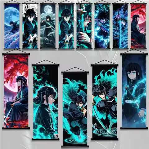 Demon Slayer Muichiro Tokito Anime Fabric Wall Art Poster Hanging Scroll Design for Bedroom Gaming R