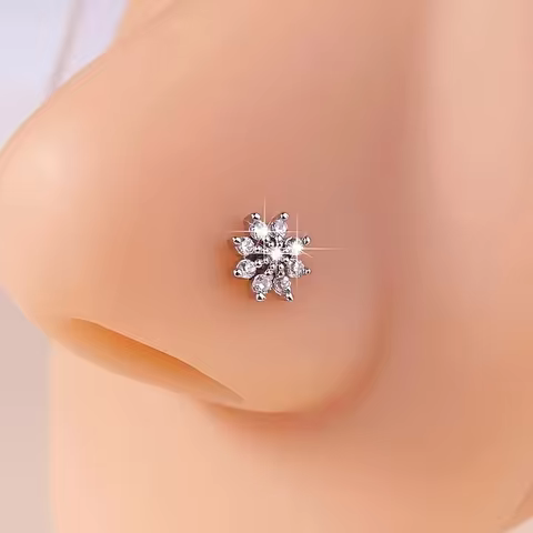 Zirconia Snowflake Nose Stud Nose Ring Y2K Cute Style Copper Shiny Cubic Zirconia Design Face Pierci