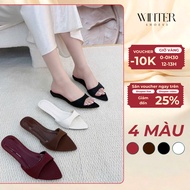 Thick feet go up 1 size Women's Satin Slanted Clogs 2cm High Low Sole Easy to Walk in - Office Stree