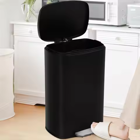 13 Gallon Trash Can with Lid, 50L Kitchen Garbage Can Stainless Steel Trash Bin with Removable Inner