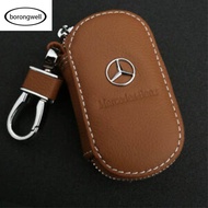 （borongwell）Cowhide leather Remote Car Key Fob Holder Keychain Ring Case Cover Bag Keyring Fit For Mercedes Benz Auto A B C E S Class GLA GLC GLK W203 W210 W211 W124 W202 W204 W212 W176