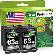 Limeink 2 Black Remanufactured Ink Cartridge 63XL 63 XL High Yield for HP Envy 4512 4520 Deskjet 3632 2130 2132 1110 1111 3636 3637 1112 3630 3634 OfficeJet 3830 4650 3833 4652 4655 5255 5258 Printer